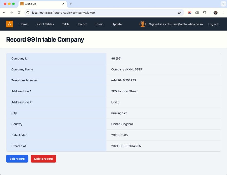 Alpha DB - Viewing a record