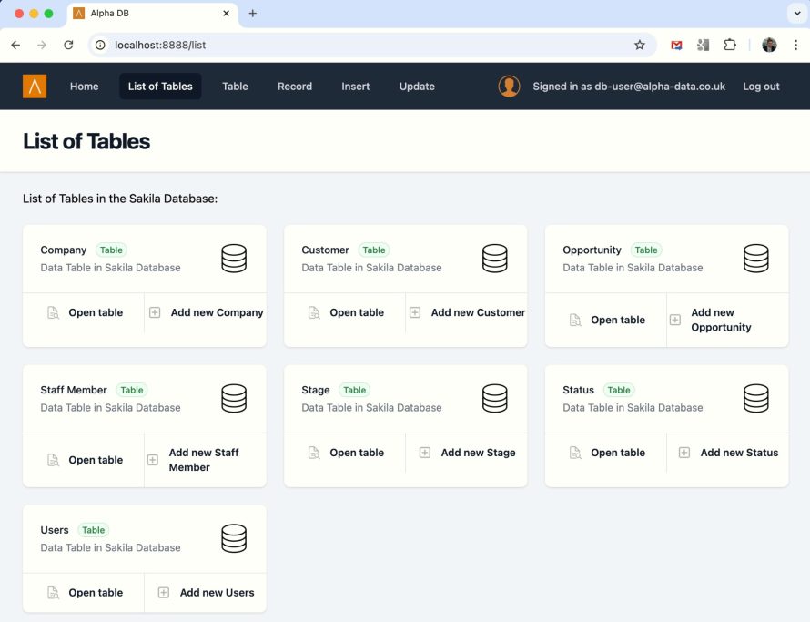 Alpha DB Dashboard