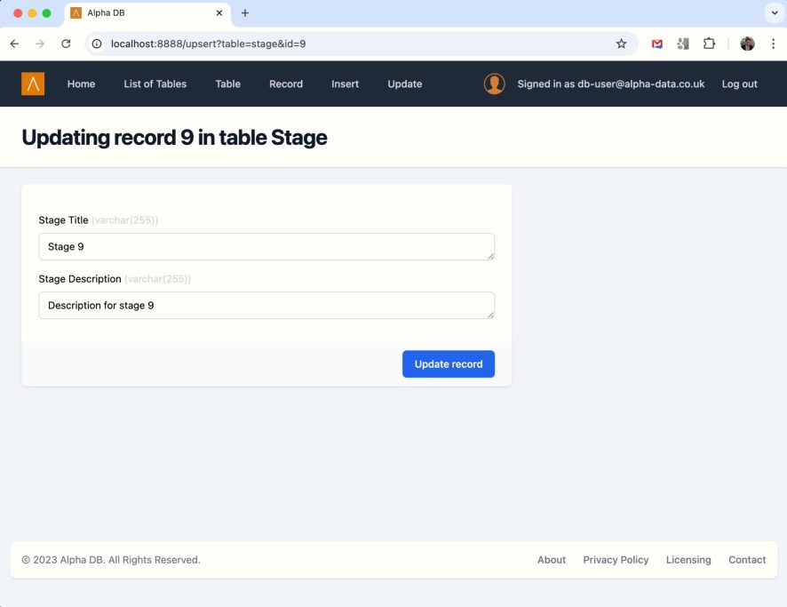 Alpha DB - Editing a record